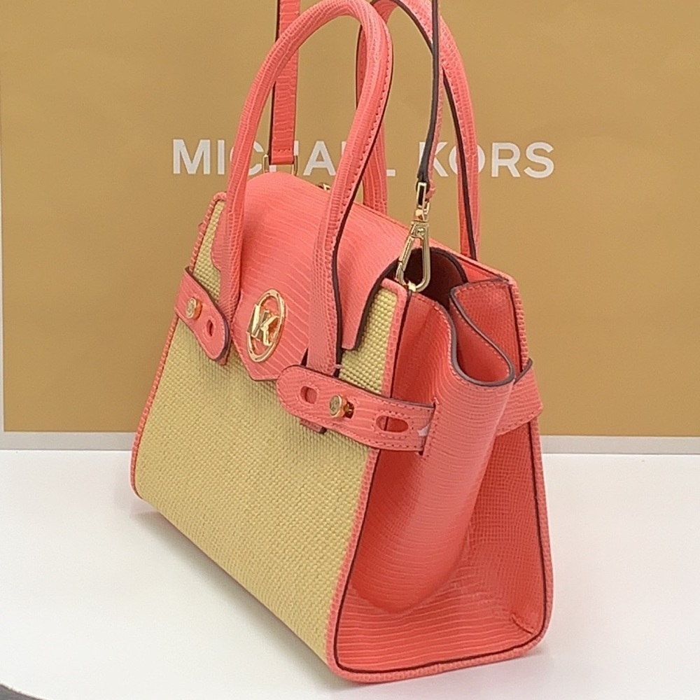 MICHAEL KORS CARMEN MEDIUM FLAP MESSENGER SATCHEL GRAPEFRUIT COLOR - Picture 7 of 16